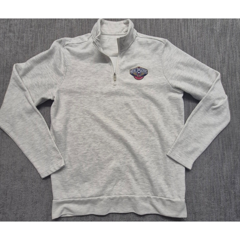 New Orleans Pelicans mens light heathered gray 1/4 zip pullover M NBA team logo